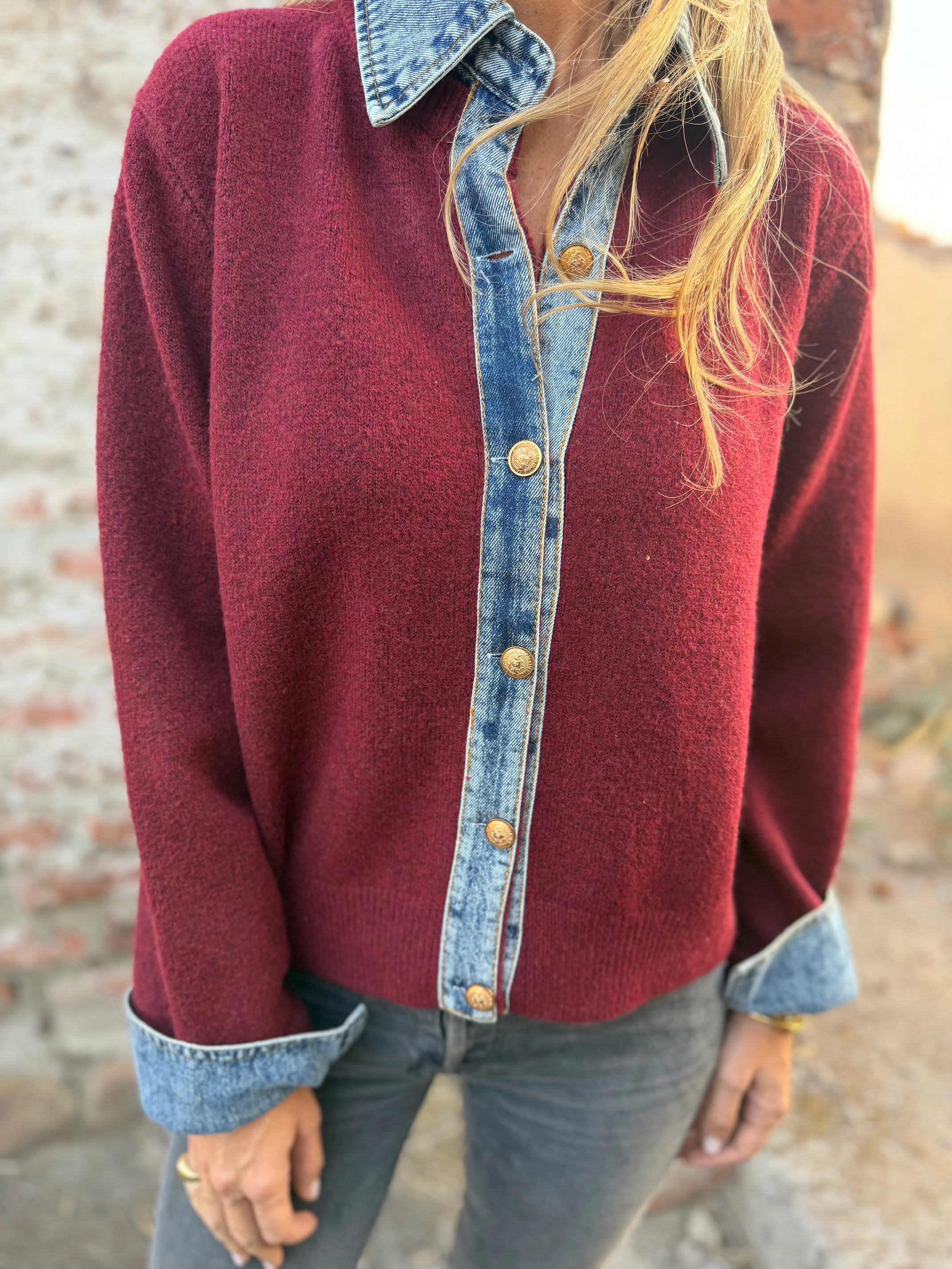 CLEARANCE SALE🔥Denim Contrast Knit Cardigan