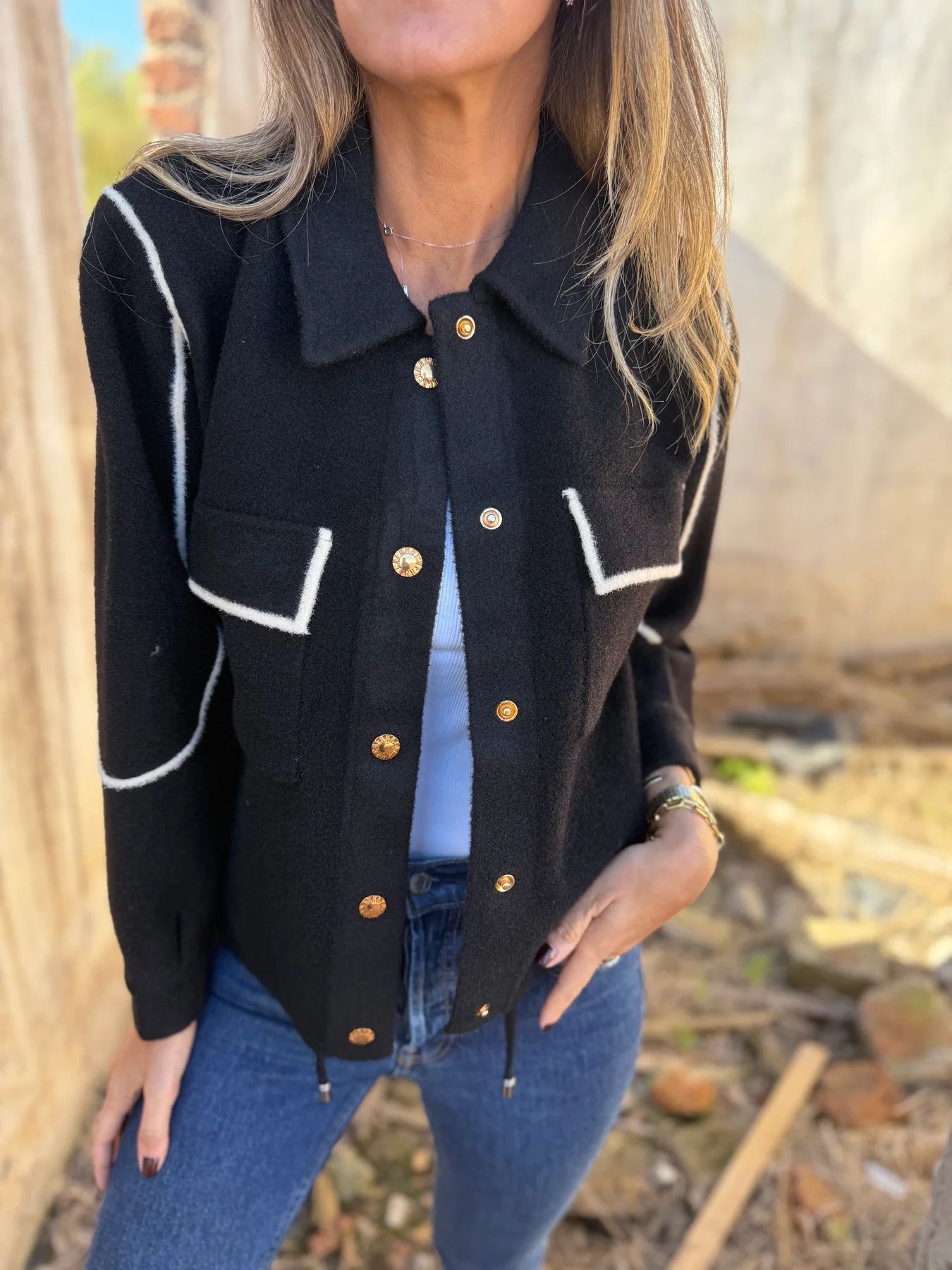 CLEARANCE SALE🔥Cropped Notch Lapel Button Accent Jacket