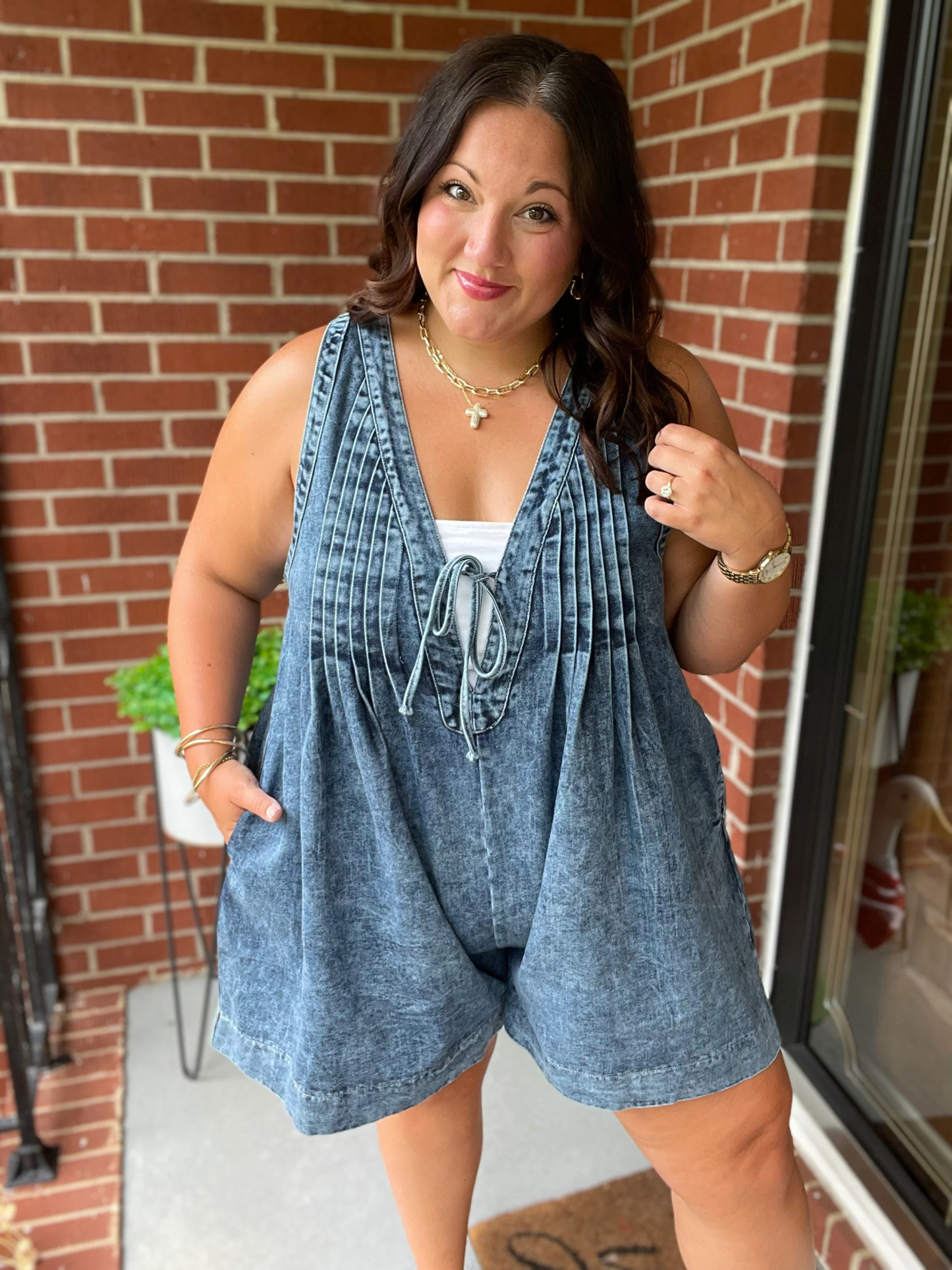 Denim V-Neck Tie-Front Dress