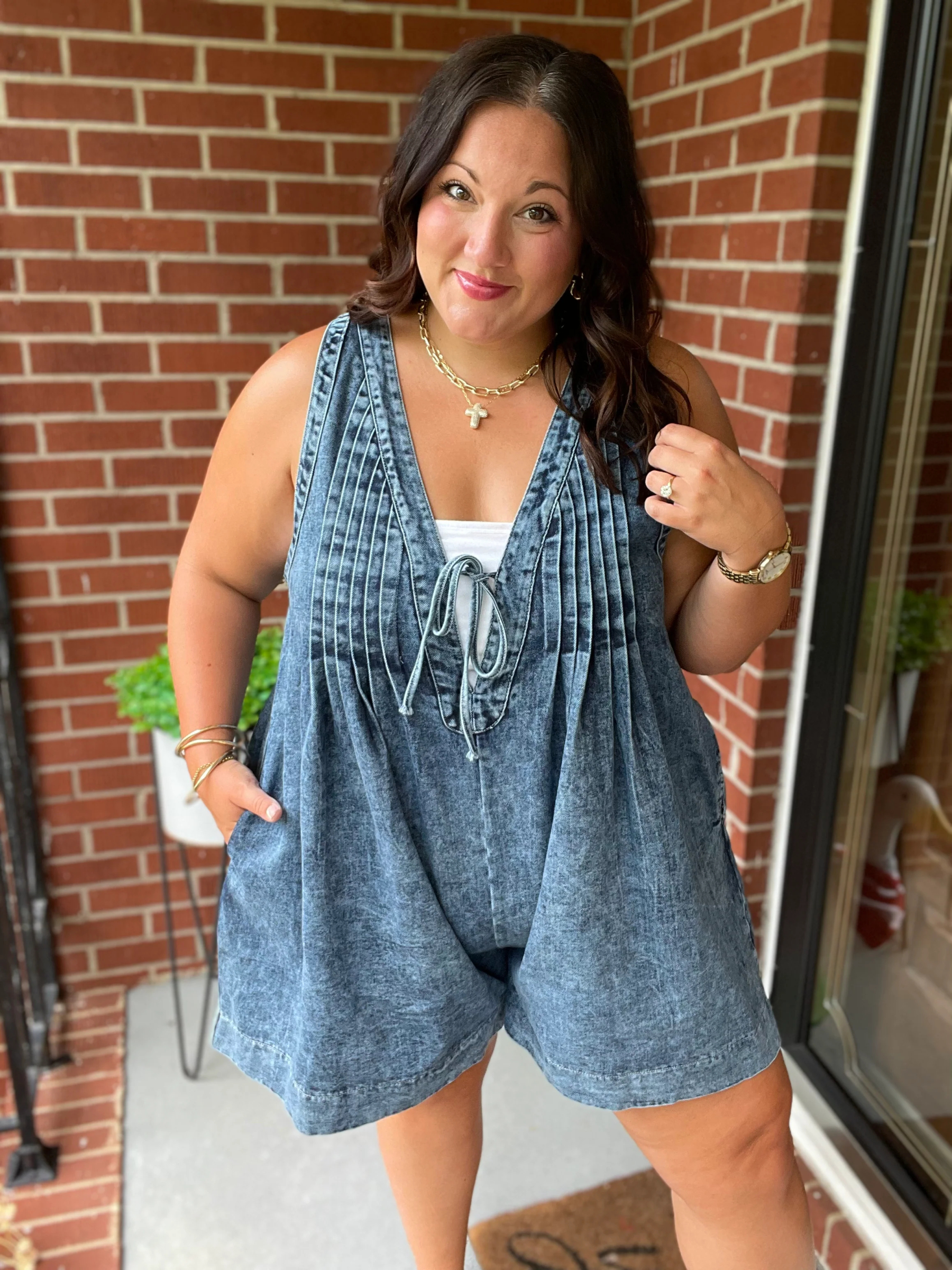 Denim V-Neck Tie-Front Dress