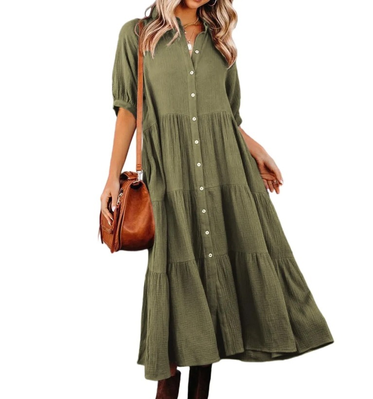 New Medium And Long-Sleeved Shirt Dress
