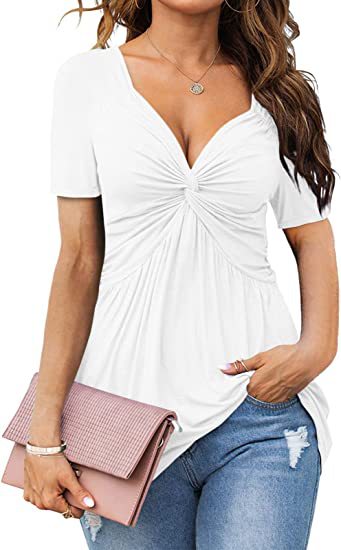 Women's Summer Oversized Front-Knot V-Neck Tee