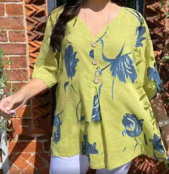 Women's Casual Relaxed Linen Print Top