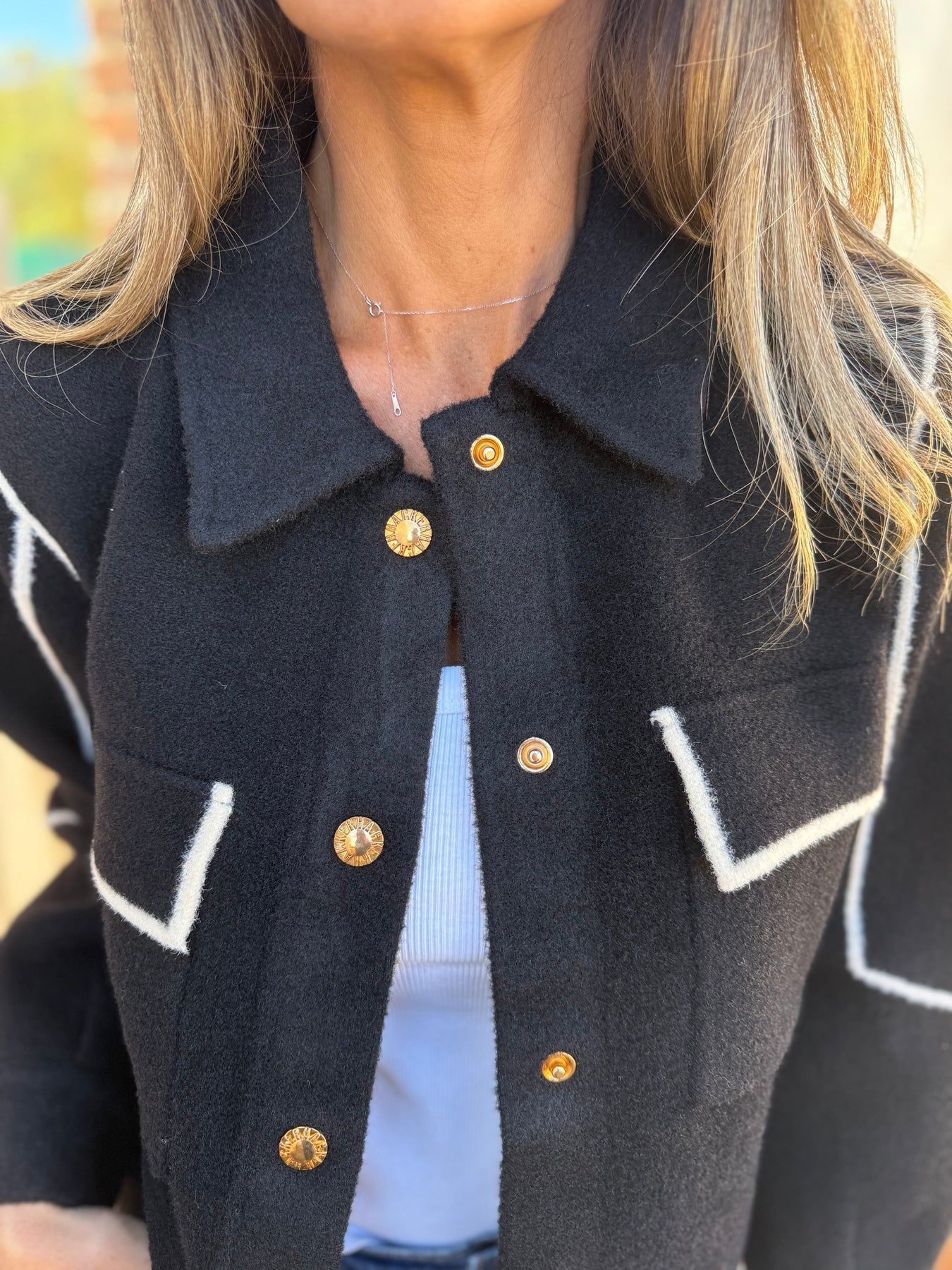 CLEARANCE SALE🔥Cropped Notch Lapel Button Accent Jacket