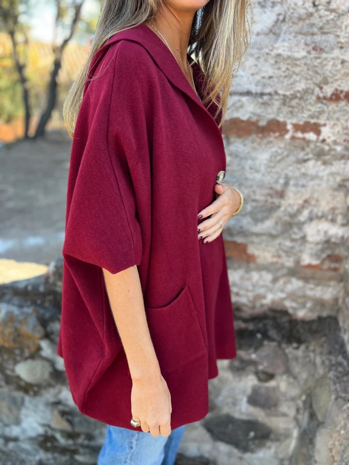 CLEARANCE SALE🔥Notch Lapel Wrap Cape Coat