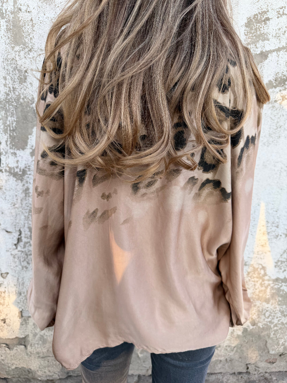 Leopard Print Bubble Sleeve Silk Blend Blouse