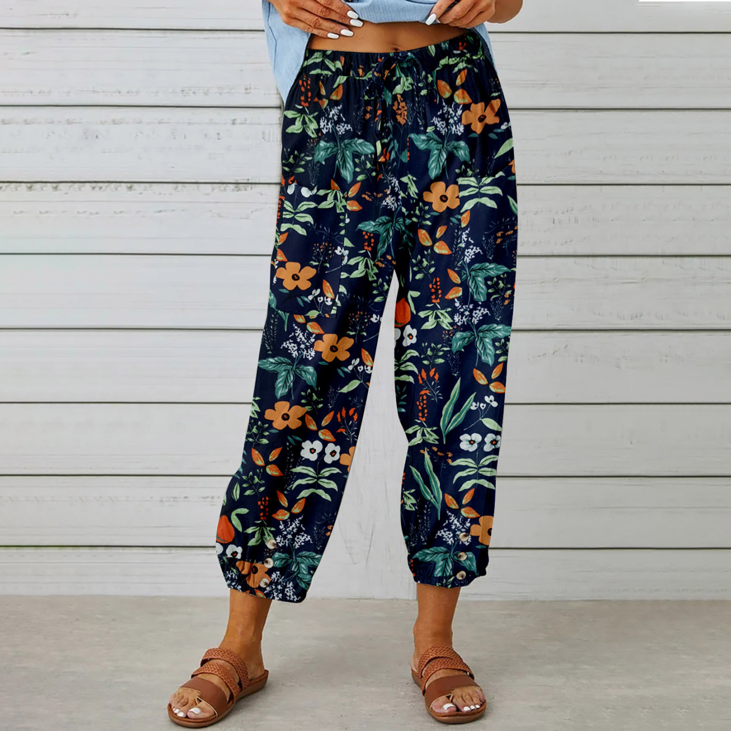 Women's Summer Capri Wide Leg Flower Pants