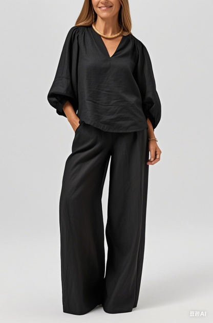 [Copy]Women's Cotton & linen casual Buttoned Shirt & Pants Set