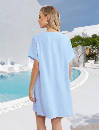 V-Neck Short-Sleeve Beach Mini Cover-Up Dress