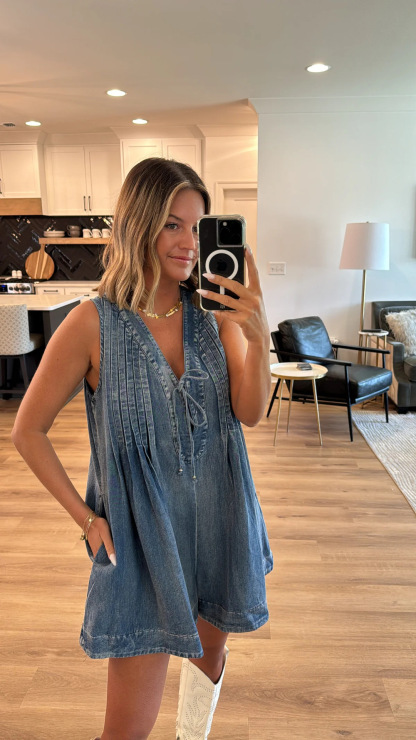 Denim V-Neck Tie-Front Dress