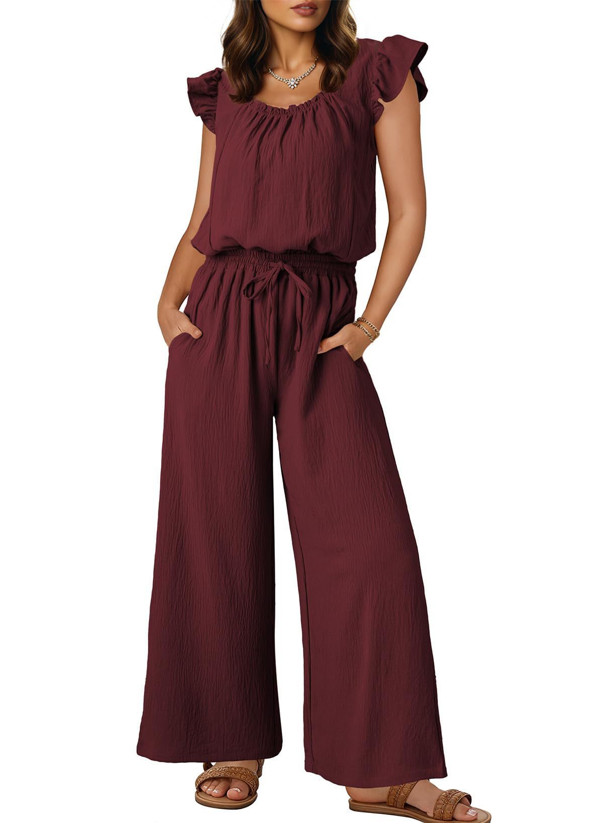 2025 Women's New Summer Short-Sleeved Pleated Wide-Leg pants casual suit