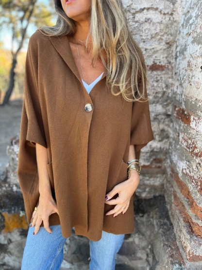 CLEARANCE SALE🔥Notch Lapel Wrap Cape Coat