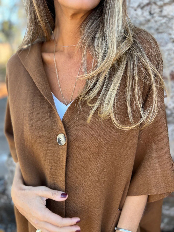 CLEARANCE SALE🔥Notch Lapel Wrap Cape Coat