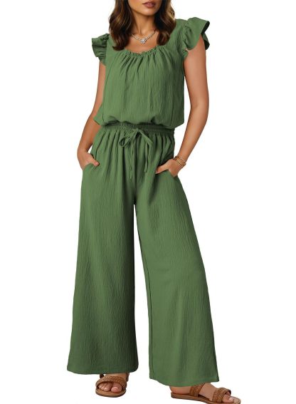 2025 Women's New Summer Short-Sleeved Pleated Wide-Leg pants casual suit