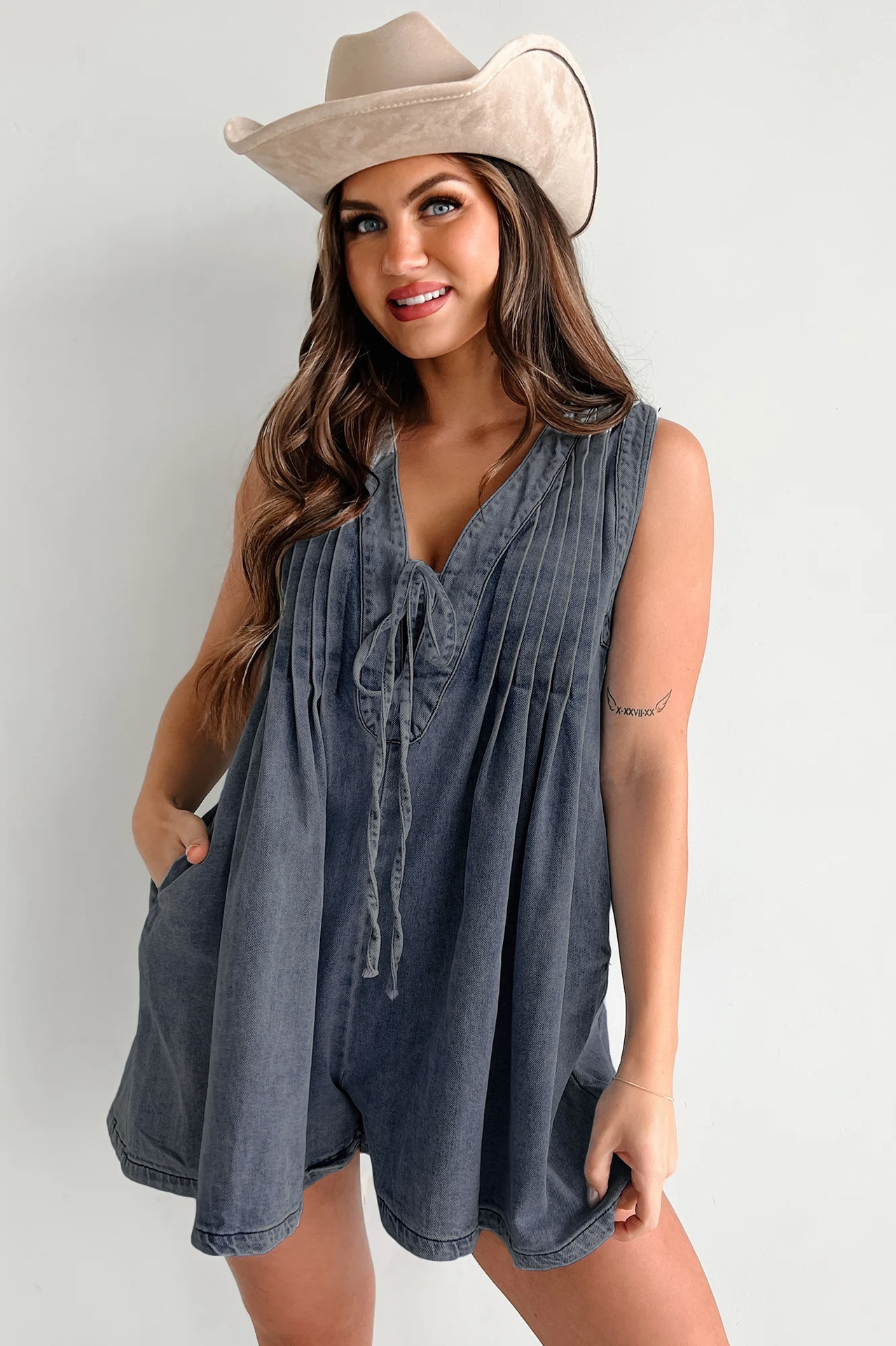 Denim V-Neck Tie-Front Dress
