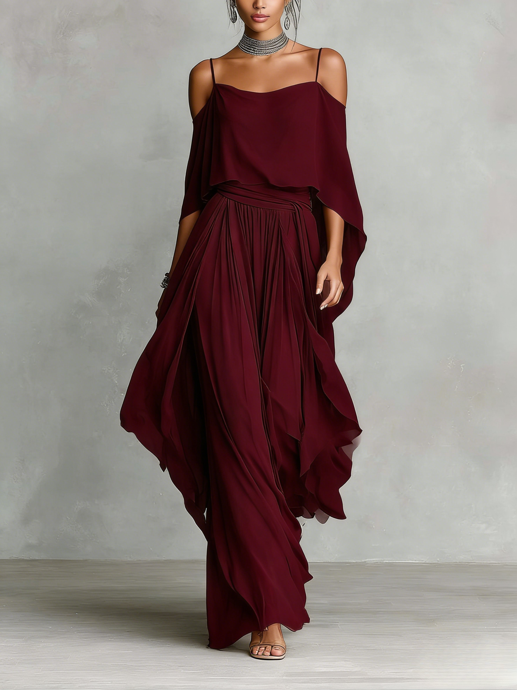 Flowy Chiffon Two Piece Maxi Dress
