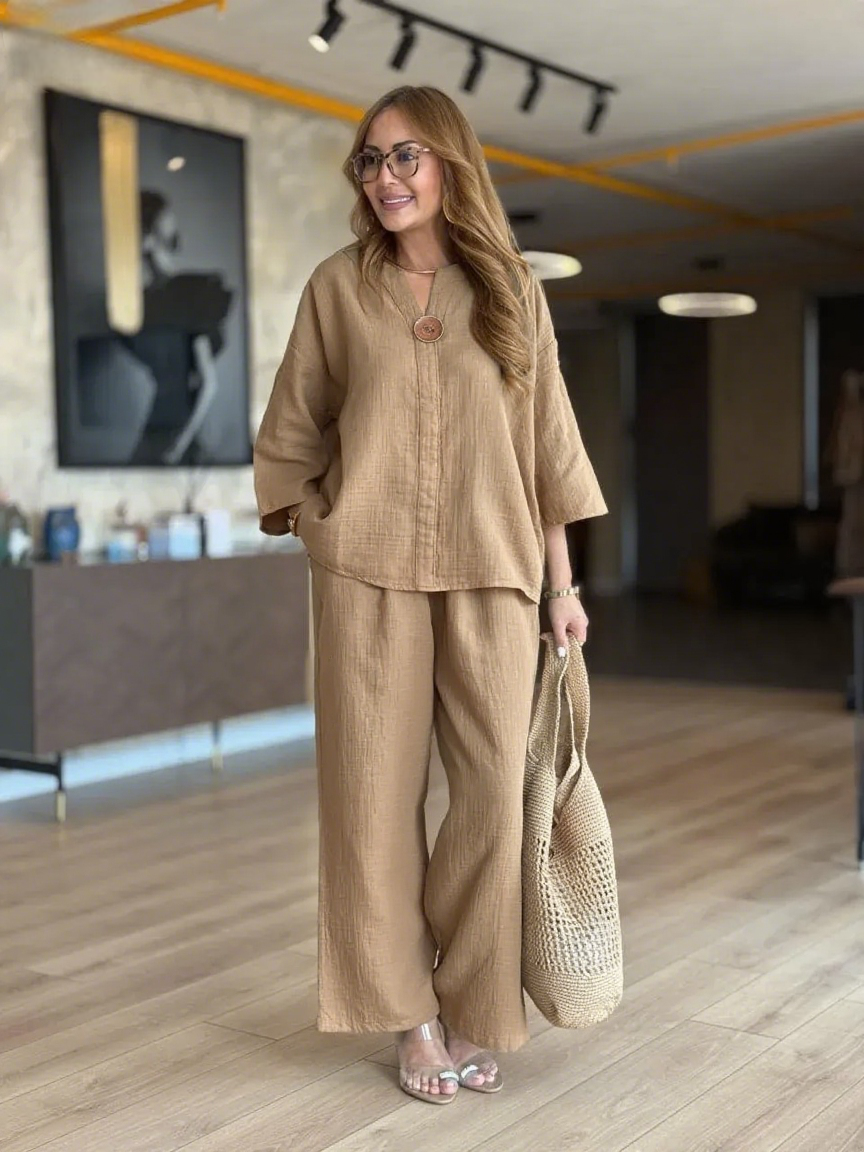 ??DSICOUNT SALES 52% Off- ??Buttons Cotton Two Piece Set