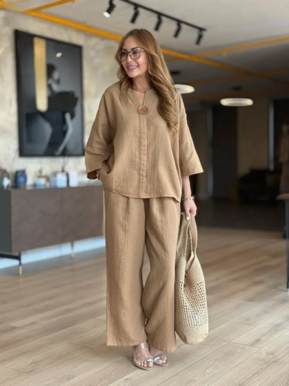 ??DSICOUNT SALES 52% Off- ??Buttons Cotton Two Piece Set