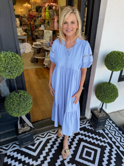 Solid Color Hollow Detail Midi Dress