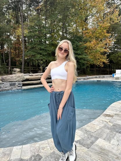 Womens Linen Wide Leg Pants Casual Loose Drawstring Low Waist Beach Palazzo Harem Pants with Pockets