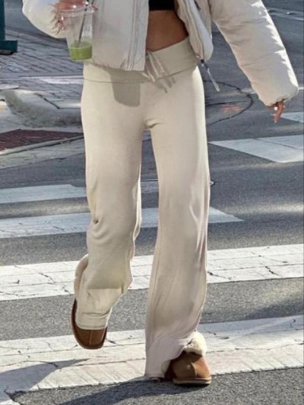 Women's Solid Drawstring Foldover WaistStraight Leg Pants, Pants for Women, FashionCasual Drop Waist Trousers For Daily OutdoorWear, Summer Outfits 2024