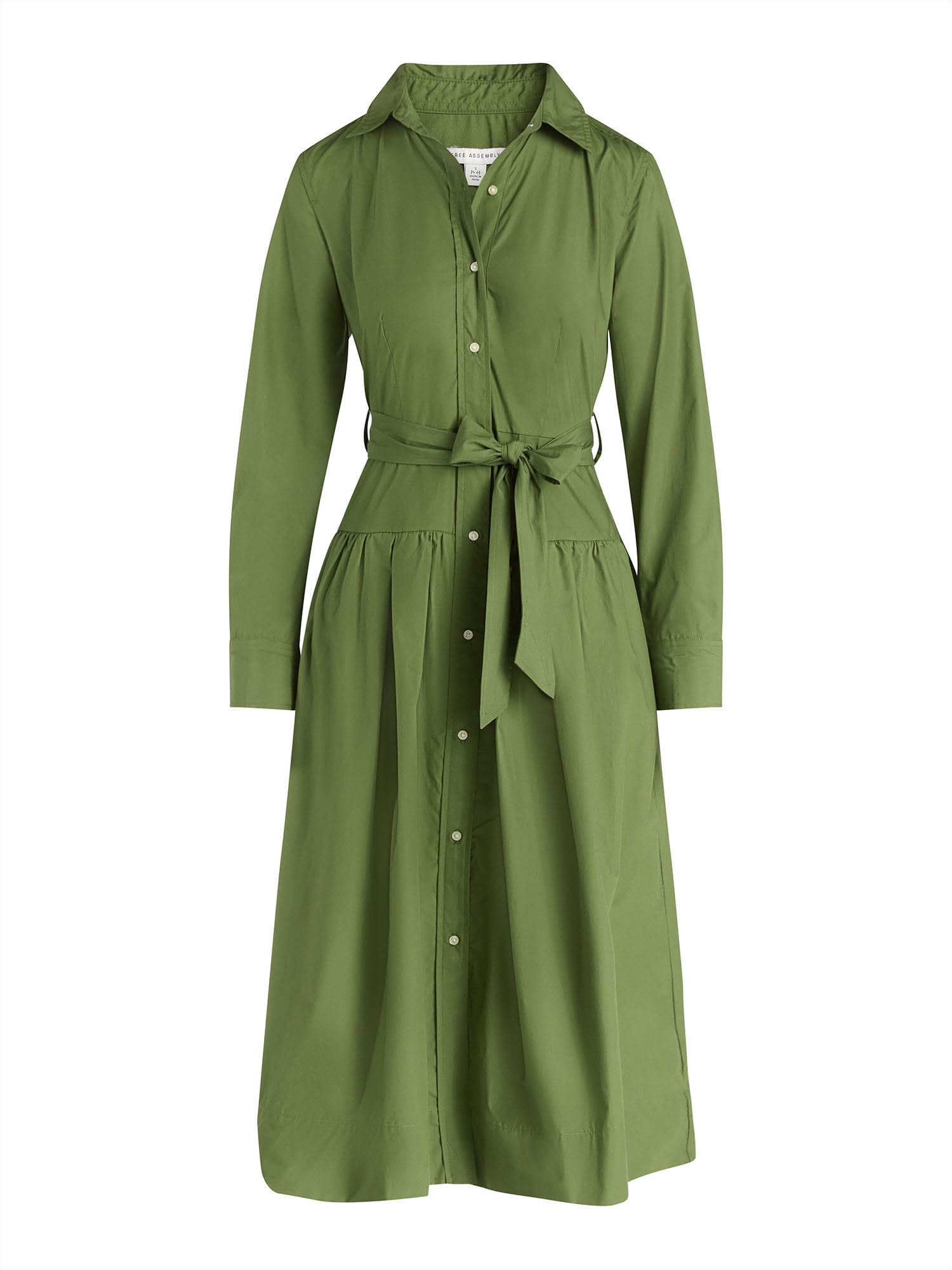Long-Sleeve Belted Cotton Maxi 