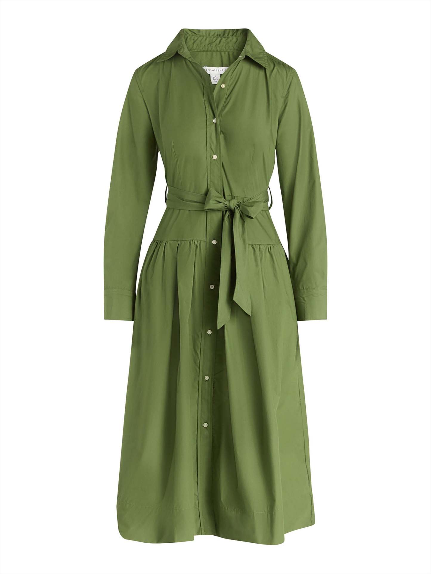 Long-Sleeve Belted Cotton Maxi 