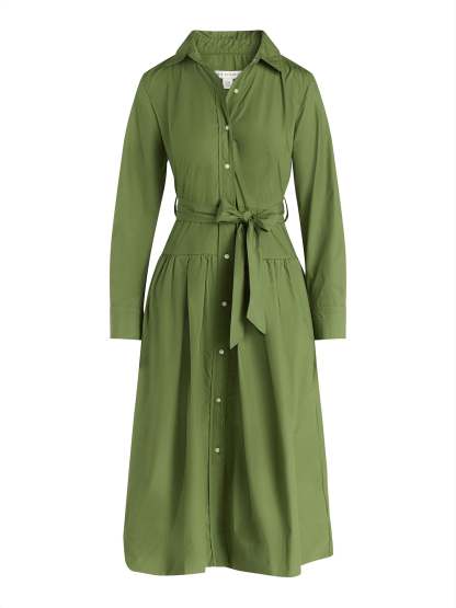 Long-Sleeve Belted Cotton Maxi 