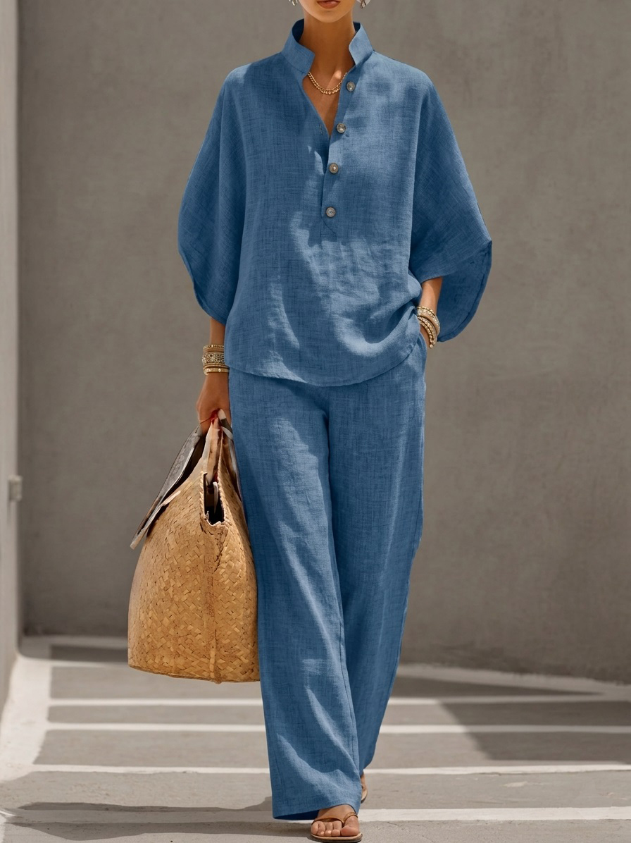 New Arrivals🔥 Women’s Casual Cozy Batwing Sleeve Linen Cotton Two-Piece Set
