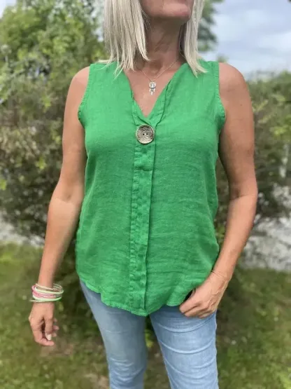 Women's Linen V-Neck Button Top