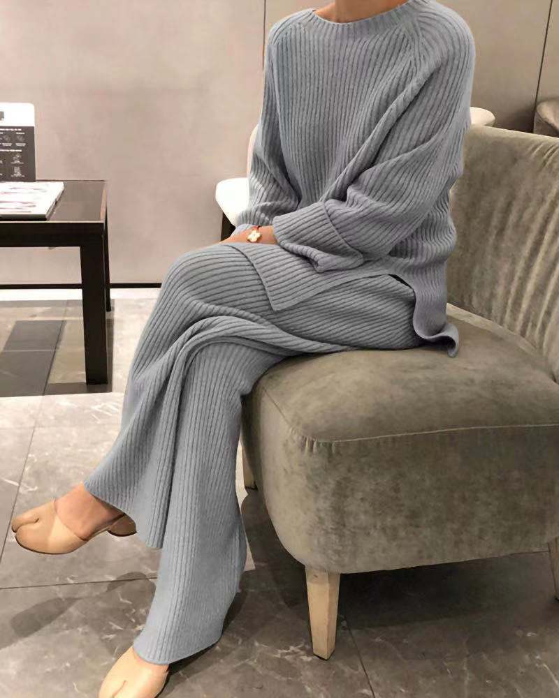 Autumn/winter solid color knitted cashmere sweater set