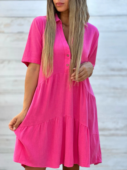 V-Neck Button Shirt Dress