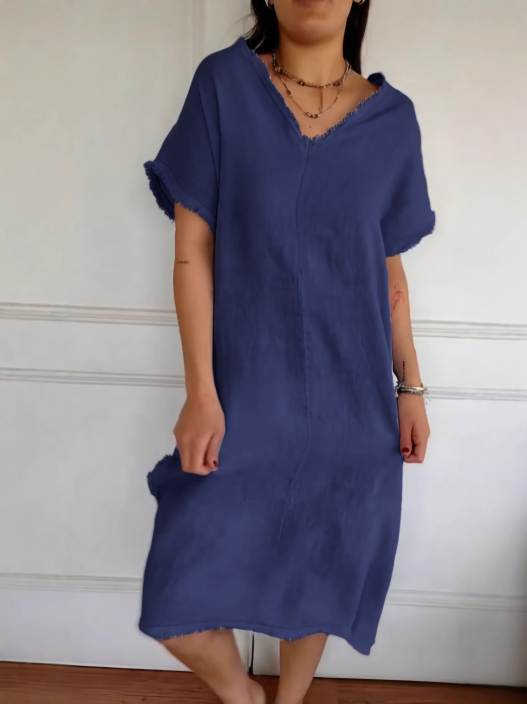 ??NEW IN??V-Neck Linen Loose Casual Dress