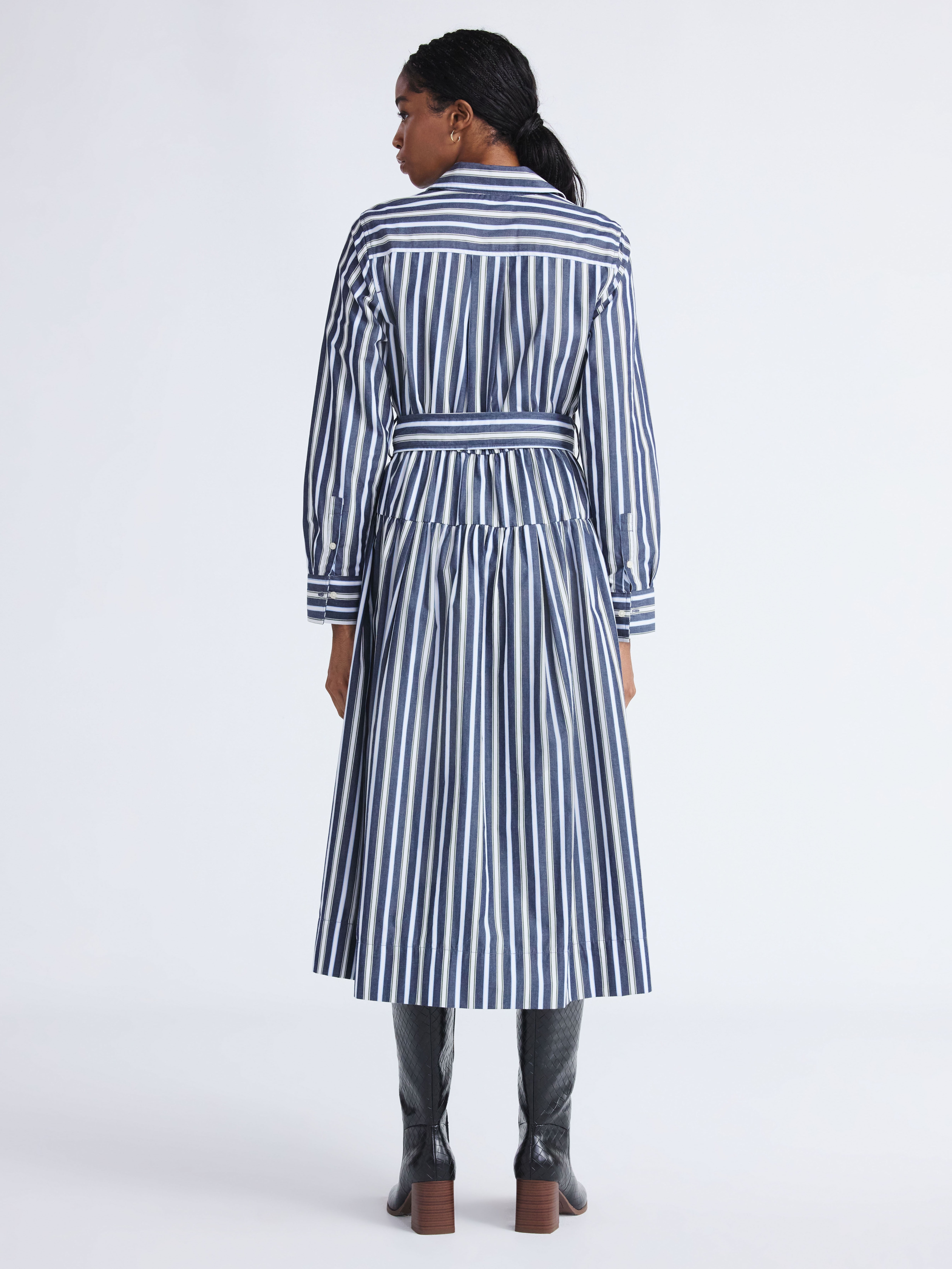 Long-Sleeve Belted Cotton Maxi 