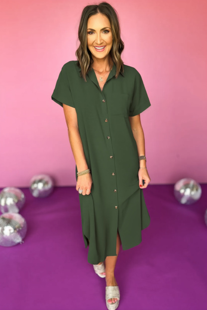 Casual Holiday Dress Button Down Midi Dress