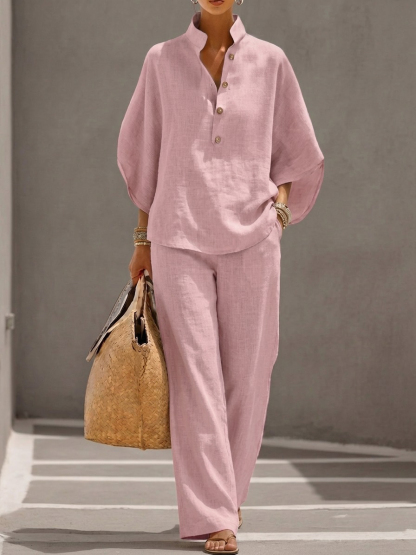 New Arrivals🔥 Women’s Casual Cozy Batwing Sleeve Linen Cotton Two-Piece Set