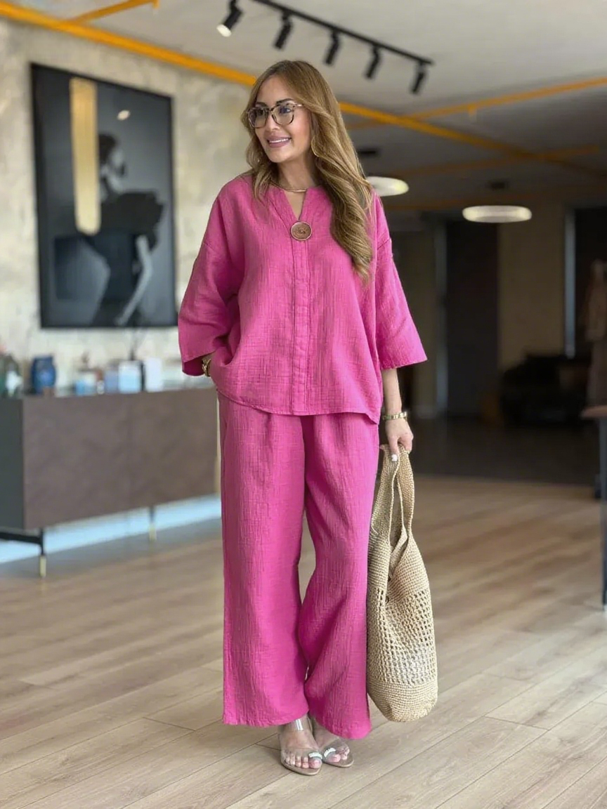 ??DSICOUNT SALES 52% Off- ??Buttons Cotton Two Piece Set