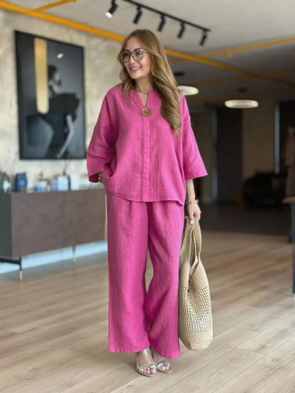 ??DSICOUNT SALES 52% Off- ??Buttons Cotton Two Piece Set