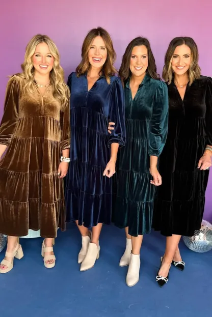 2024 Women's Christmas V Neck Velvet Dress