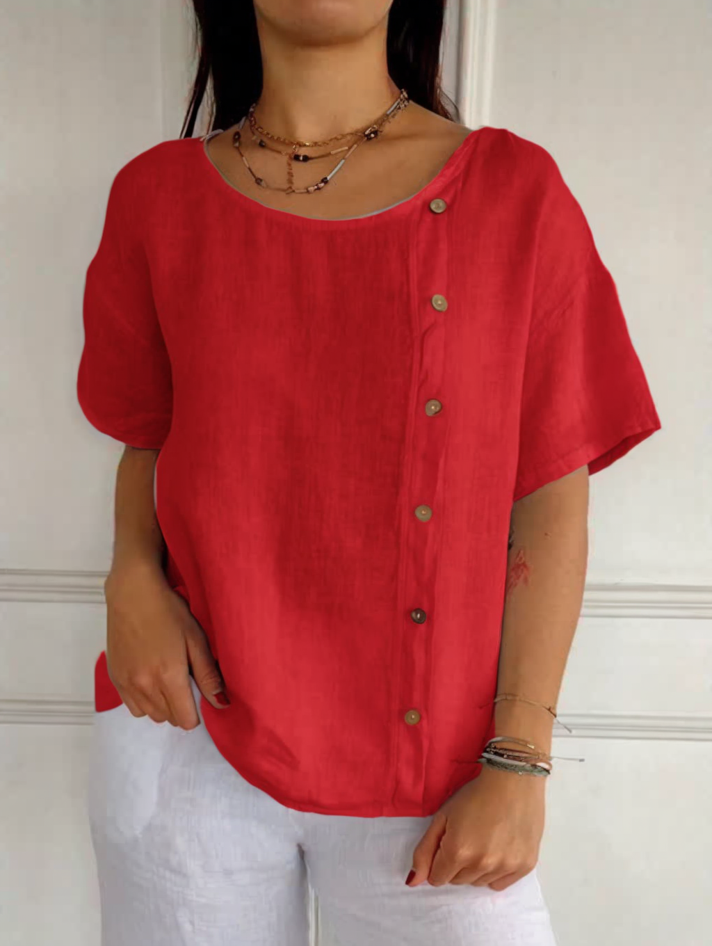 Women's Casual Side Buttons Tops