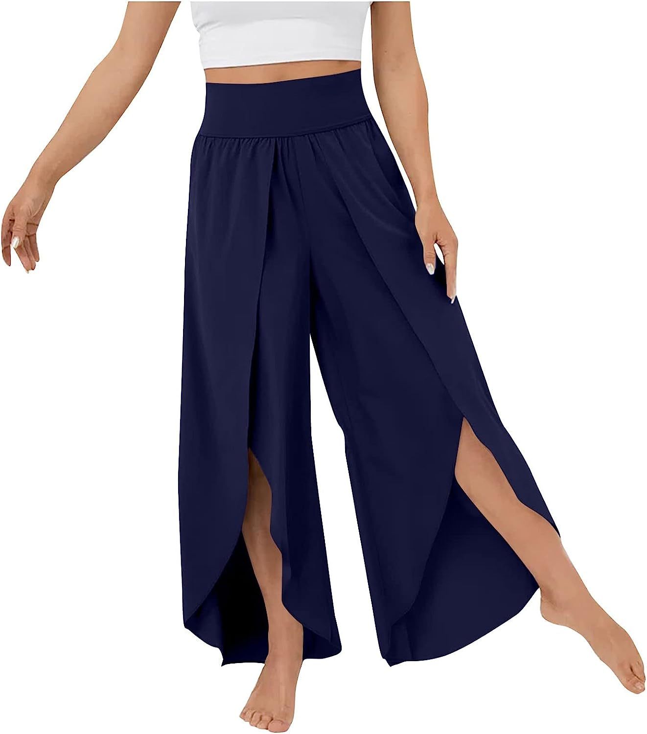 Lady Womens Capris for Summ High Waisted Pants Solid Color Wide Leg Pants Party Cover Up Pants for Swimwear Pants