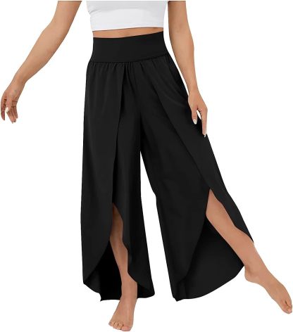 Lady Womens Capris for Summ High Waisted Pants Solid Color Wide Leg Pants Party Cover Up Pants for Swimwear Pants