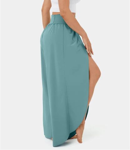 Lady Womens Capris for Summ High Waisted Pants Solid Color Wide Leg Pants Party Cover Up Pants for Swimwear Pants