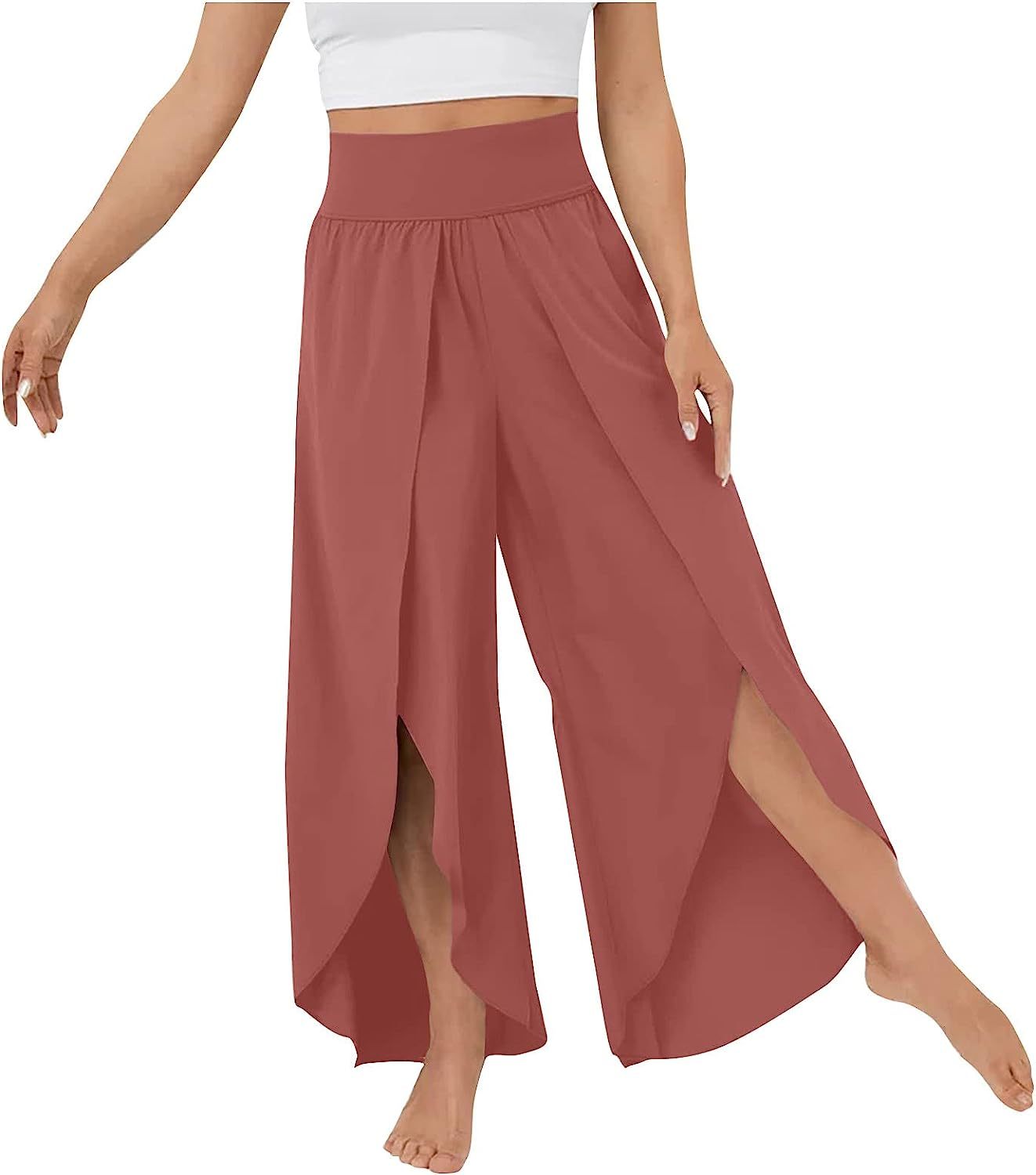 Lady Womens Capris for Summ High Waisted Pants Solid Color Wide Leg Pants Party Cover Up Pants for Swimwear Pants