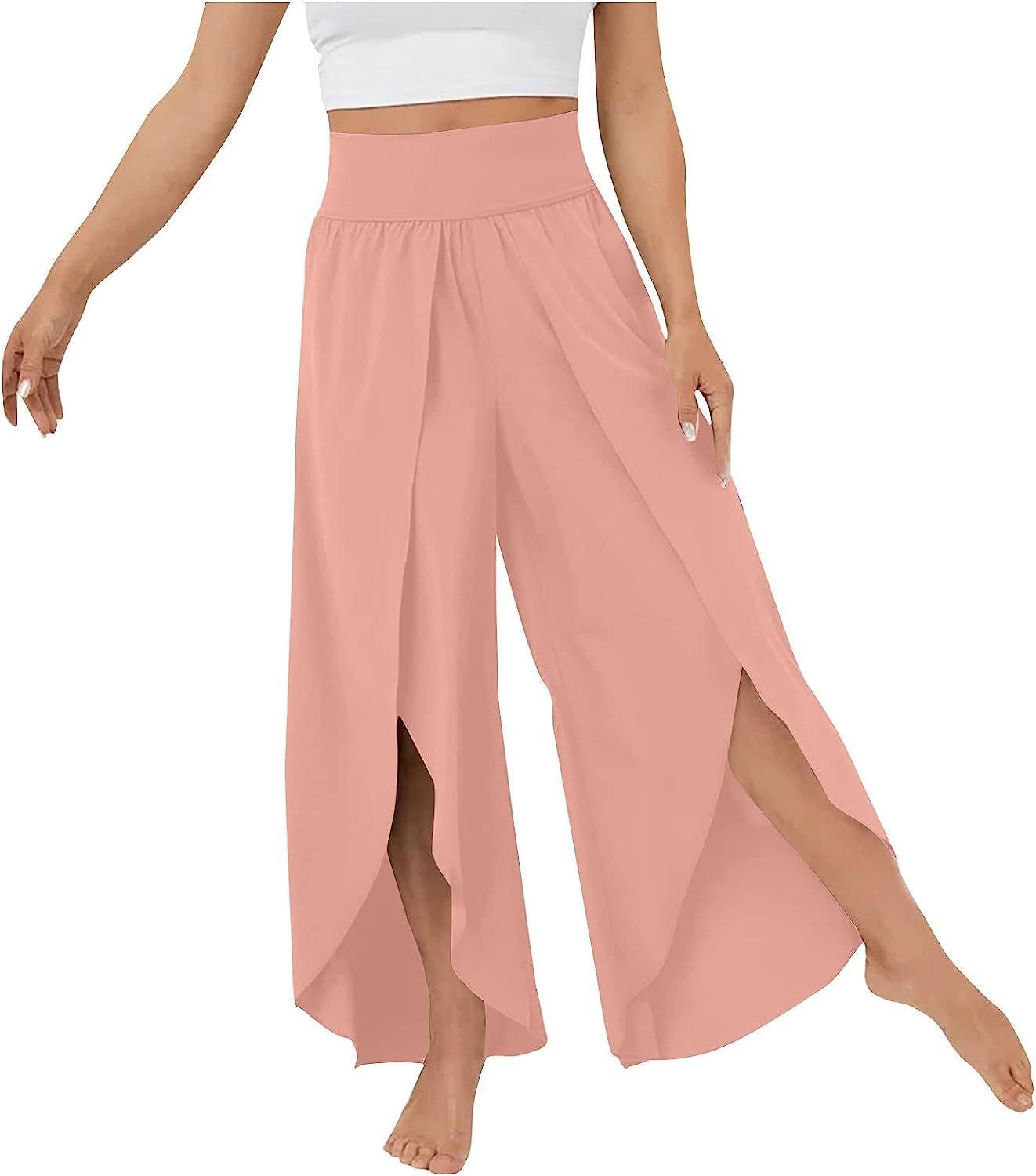 Lady Womens Capris for Summ High Waisted Pants Solid Color Wide Leg Pants Party Cover Up Pants for Swimwear Pants