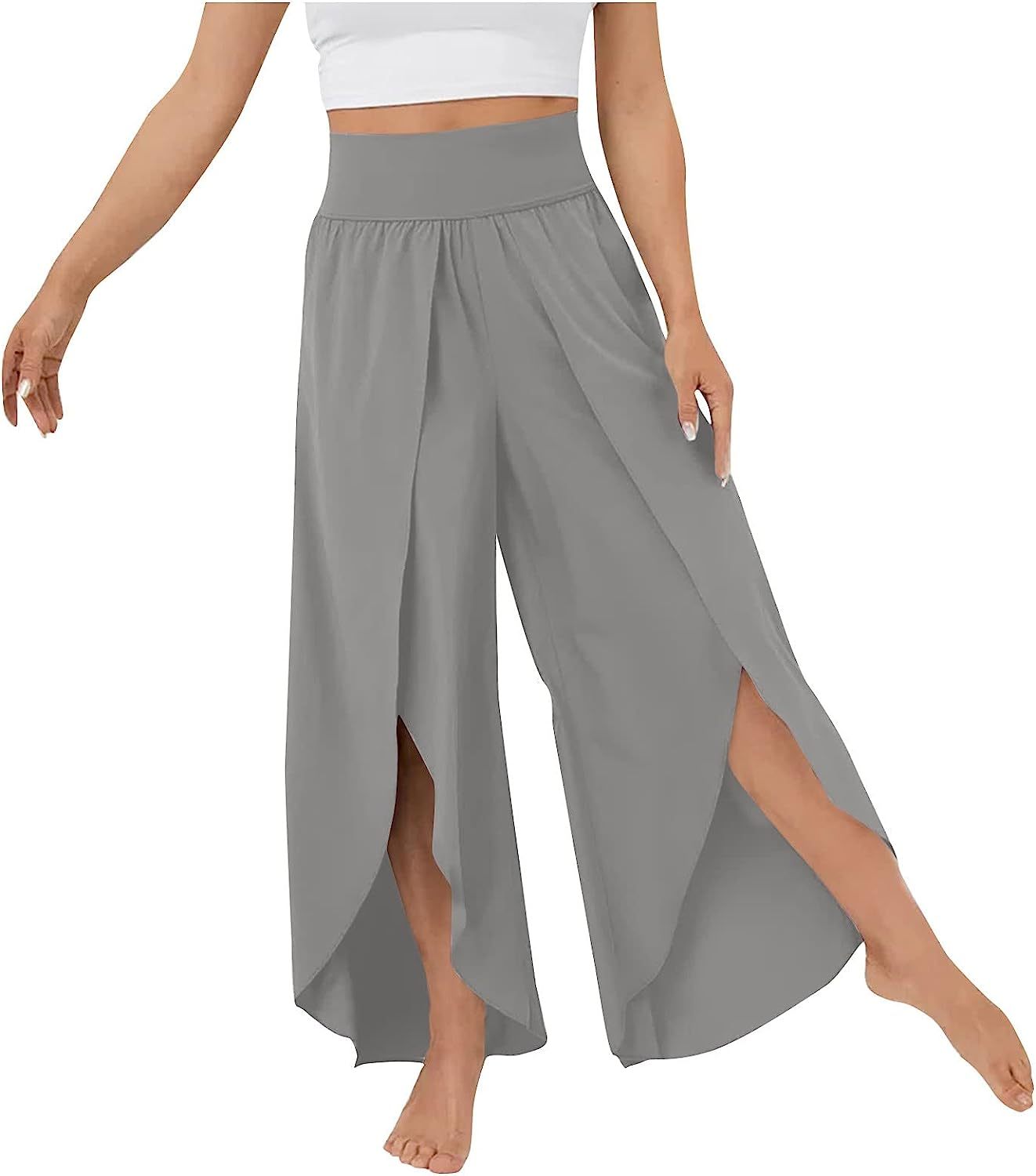 Lady Womens Capris for Summ High Waisted Pants Solid Color Wide Leg Pants Party Cover Up Pants for Swimwear Pants