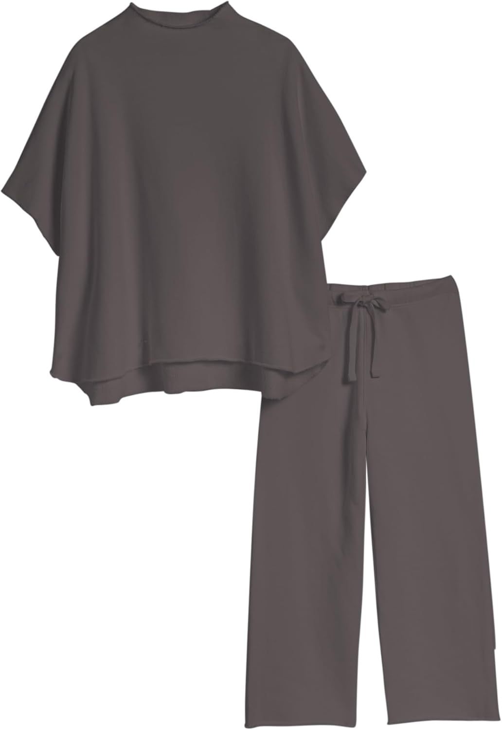 Women's Two Piece Outfits 3/4 Batwing Sleeve Capelet Crew Neck Pullover Top Wide Leg Pants Lounge Set