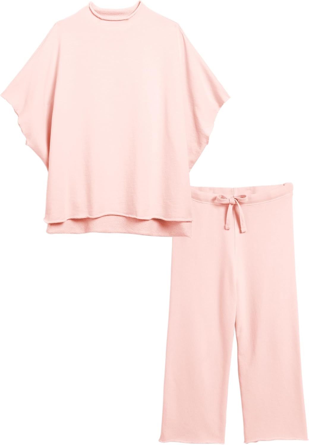 Women's Two Piece Outfits 3/4 Batwing Sleeve Capelet Crew Neck Pullover Top Wide Leg Pants Lounge Set