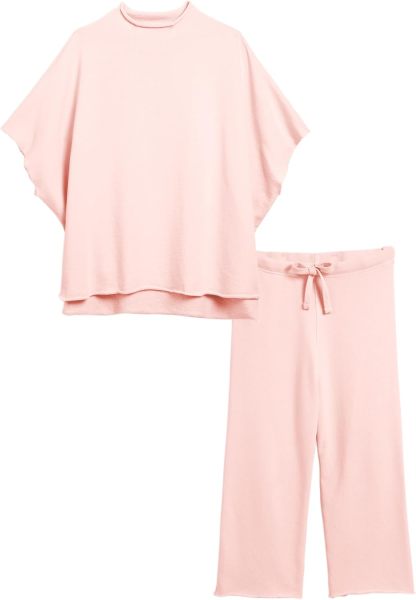 Women's Two Piece Outfits 3/4 Batwing Sleeve Capelet Crew Neck Pullover Top Wide Leg Pants Lounge Set