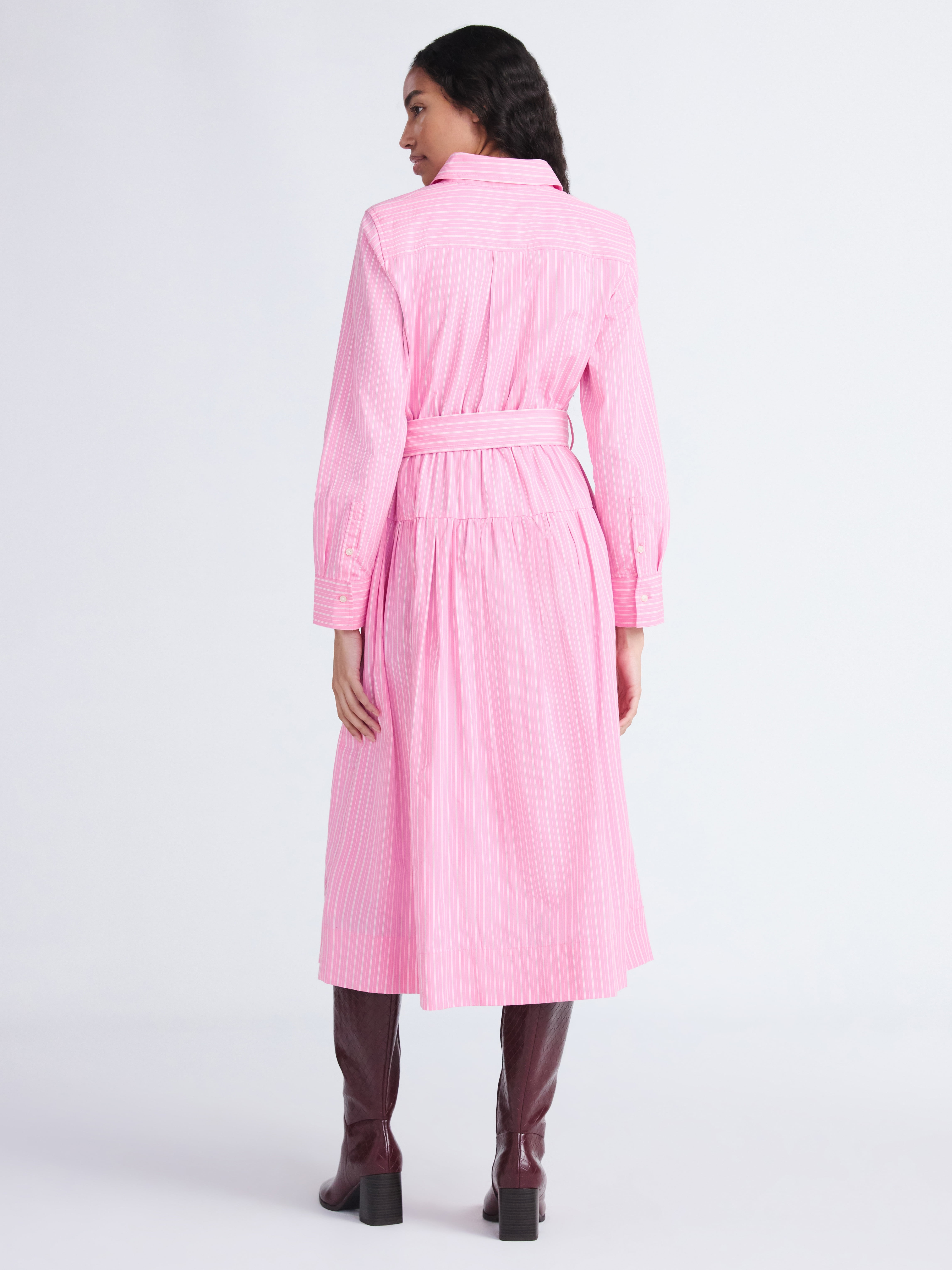 Long-Sleeve Belted Cotton Maxi 
